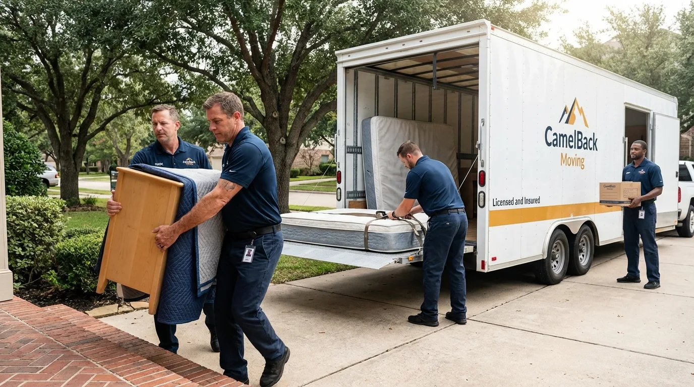 Crew loading residential truck for cross-state move from Montauk, NY